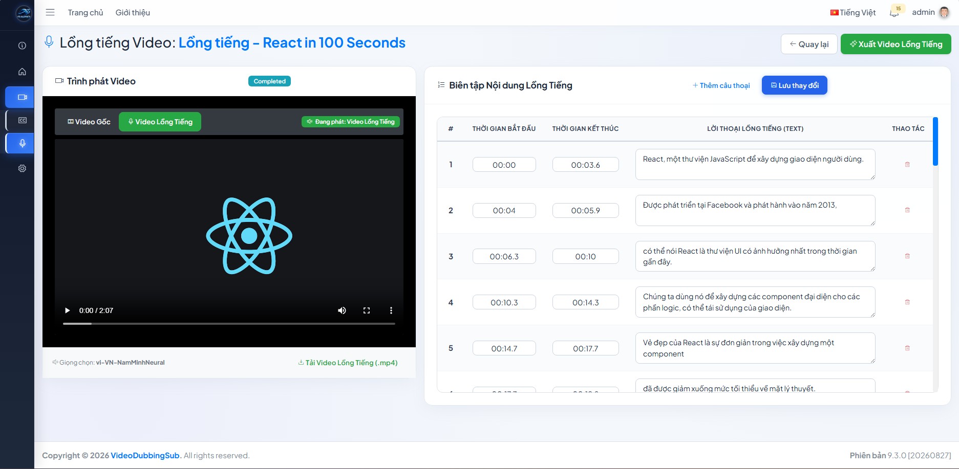 Công cụ lồng tiếng & Bóc tách Phụ đề Video AI